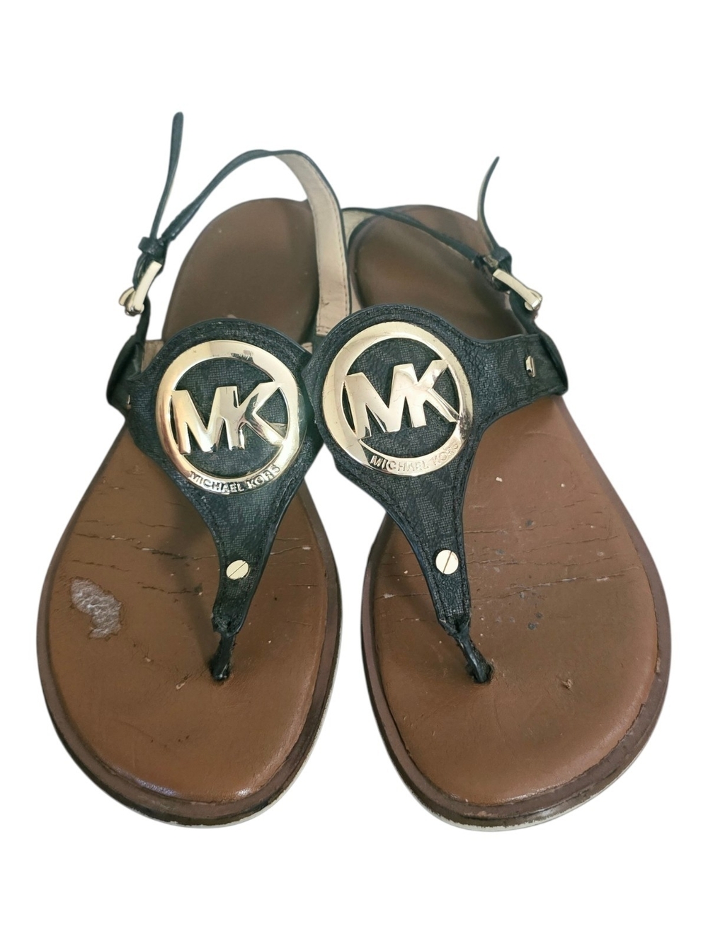 Michael Kors Black and Brown Logo Thong Sandals